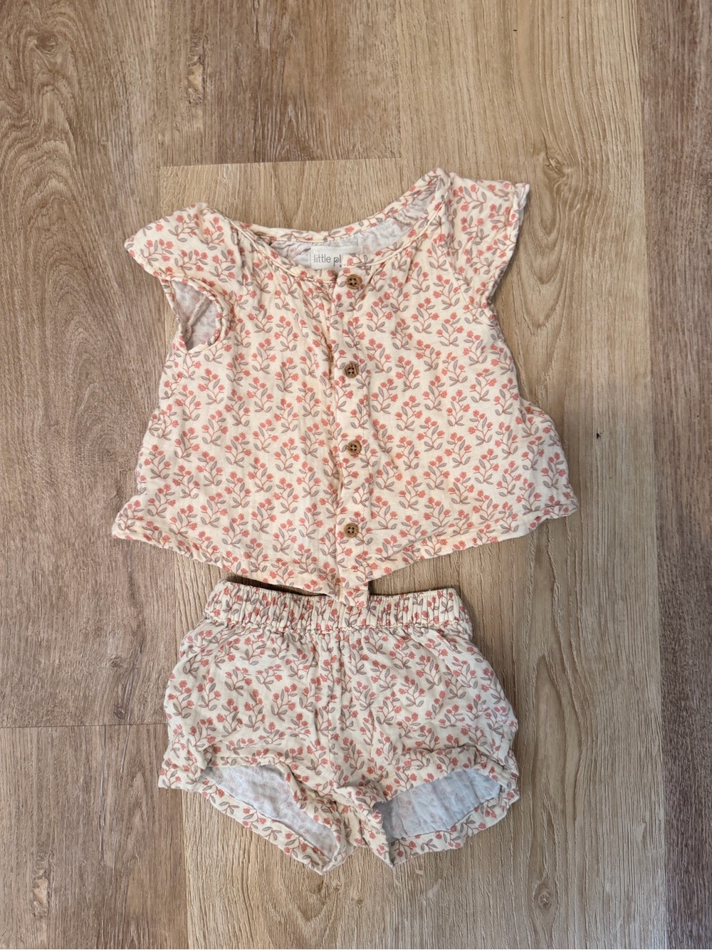 Little B Floral Cream & Pink Girls Matching Set - Button Tank & Shorts